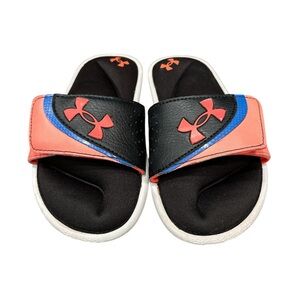 Under Armour Kid’s Ignite VI Slides Black/White/Beta(coral&blue) size 11K